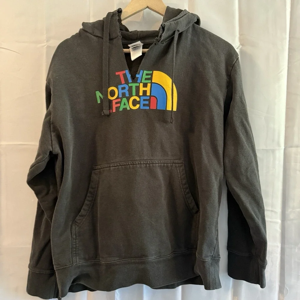 The‎ North Face Rainbow Letters Hoodie Men's Large Distressed Sweatshirt